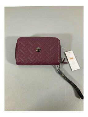 Lug RFID Wallet with Detachable Floral Strap, Textured Maroon Unisex Zip Closure